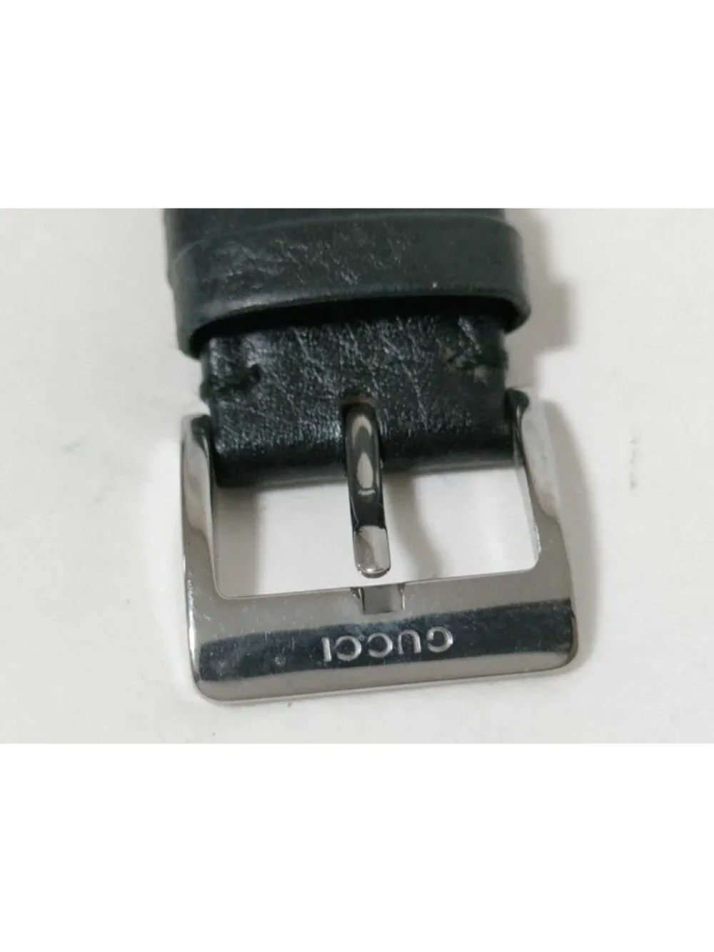 Gucci Watch Black Silver Stainless Steel Leather Analog Square